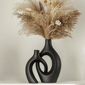 Snuggle Hollow Ceramic Vase Set of 2 Boho ins Style Round Decorative Black Vase